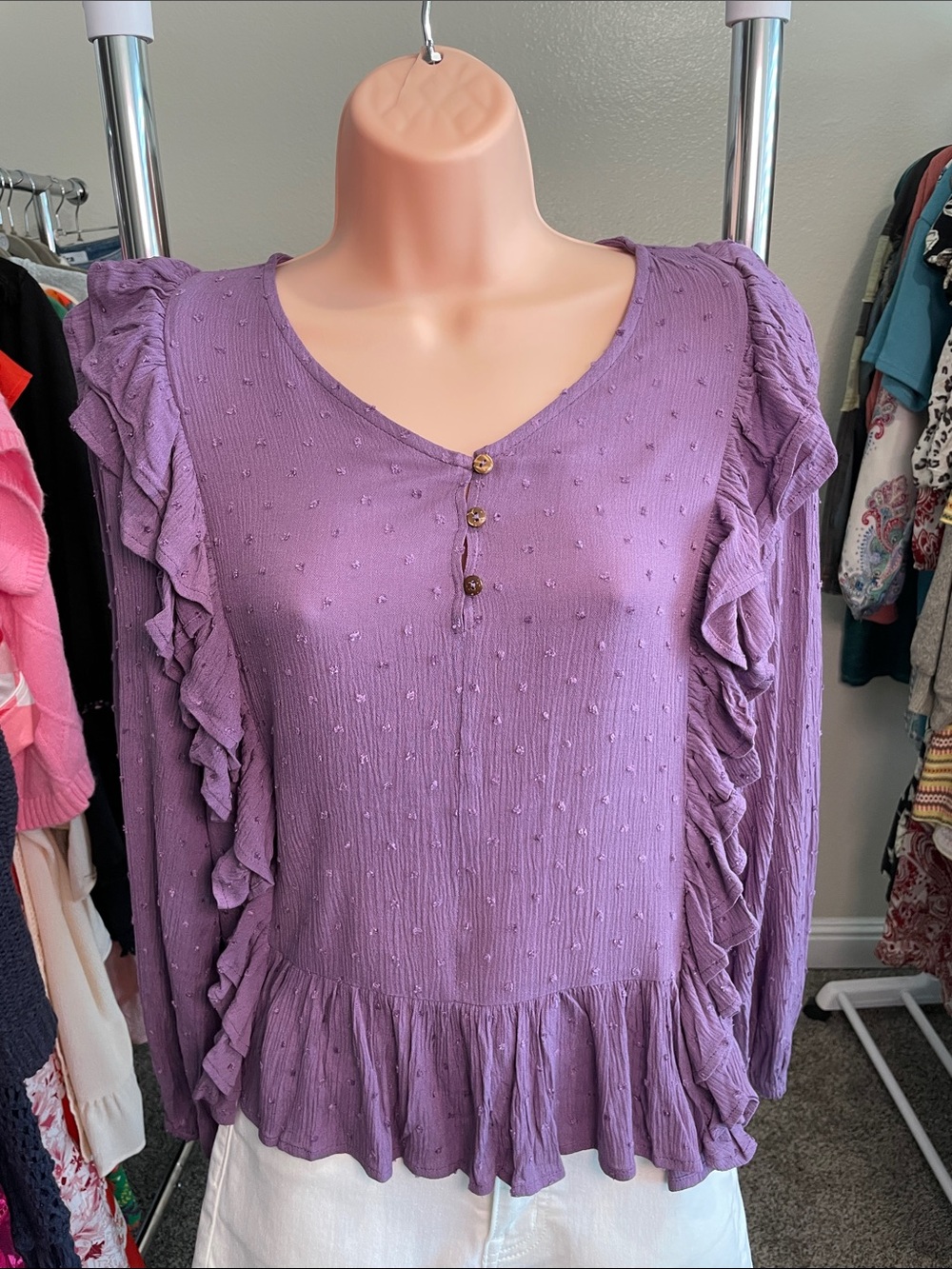 Women’s Lavender Ruffle Long-Sleeve Top